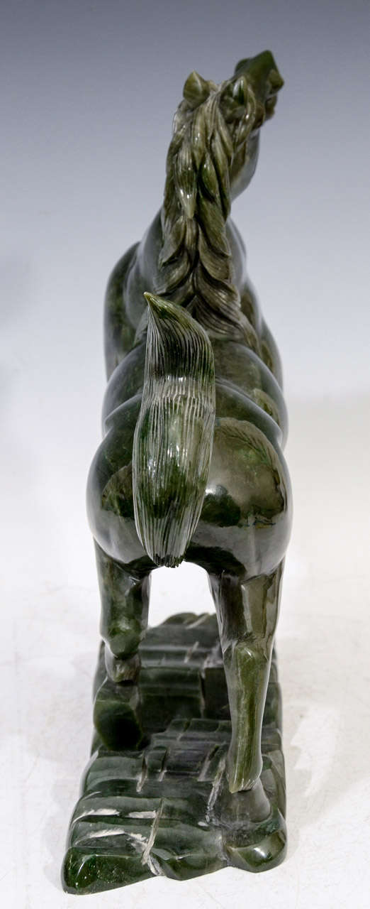 20th Century Chinese Spinach Jade Horse Sculpture For Sale