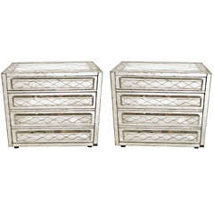 Mid Century Pair of Mirrored 4-Drawer Bachelor Chests