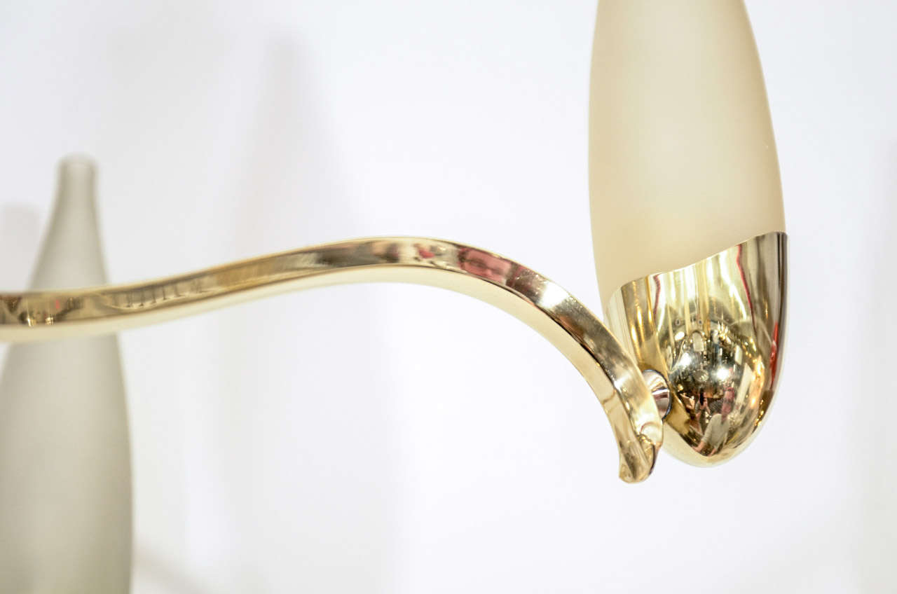 Mid Century Eight-Arm Brass and Opaline Chandelier Attributed to Stilnovo 4