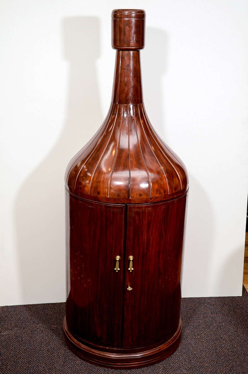 Art Deco Antique Mahogany and Bronze French Champagne Bottle Bar For Sale