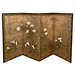 Japanese Edo Period 4-Panel Screen with Raised Flowers
