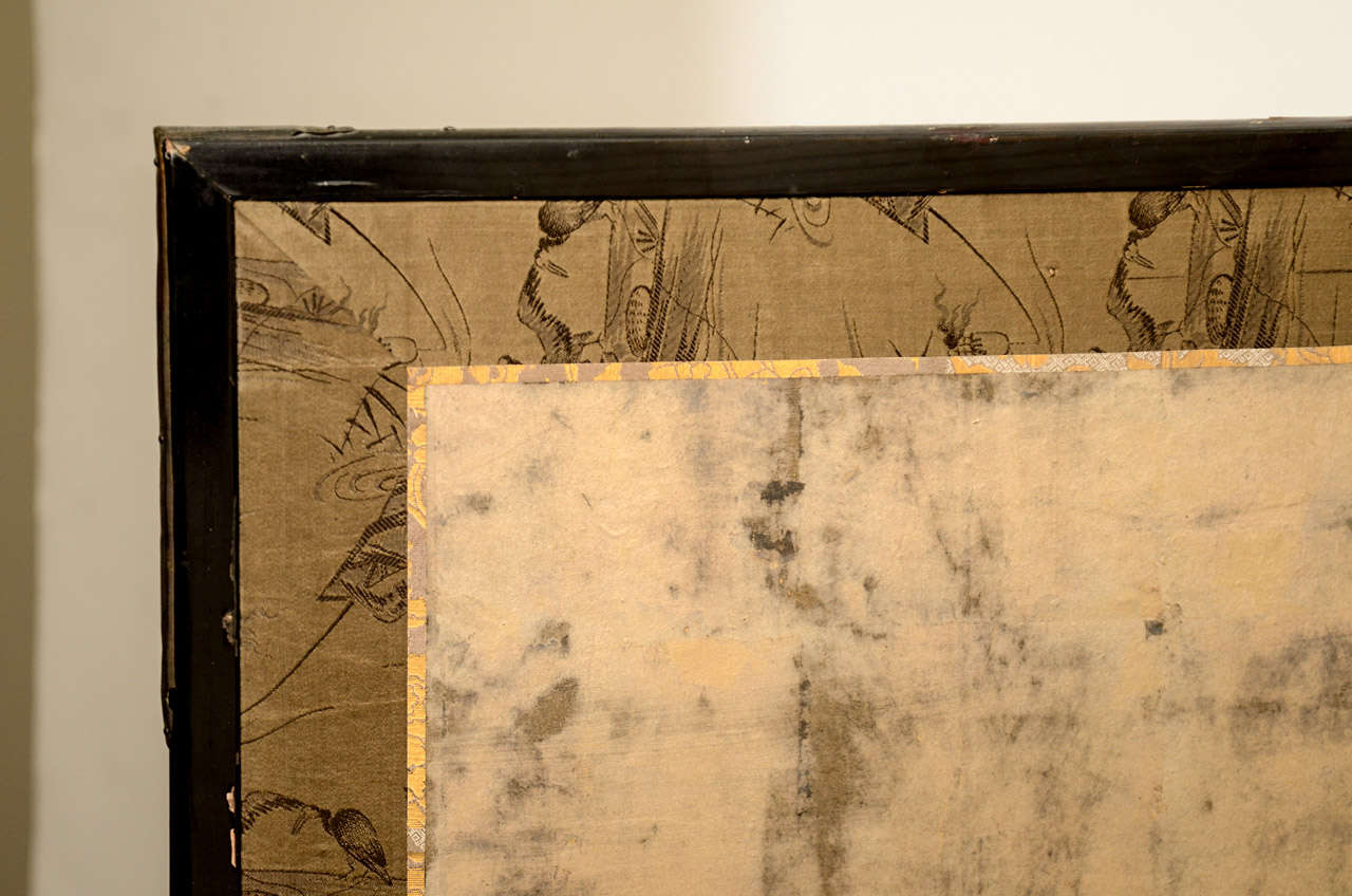 19th Century Japanese Edo Period 4-Panel Screen with Raised Flowers