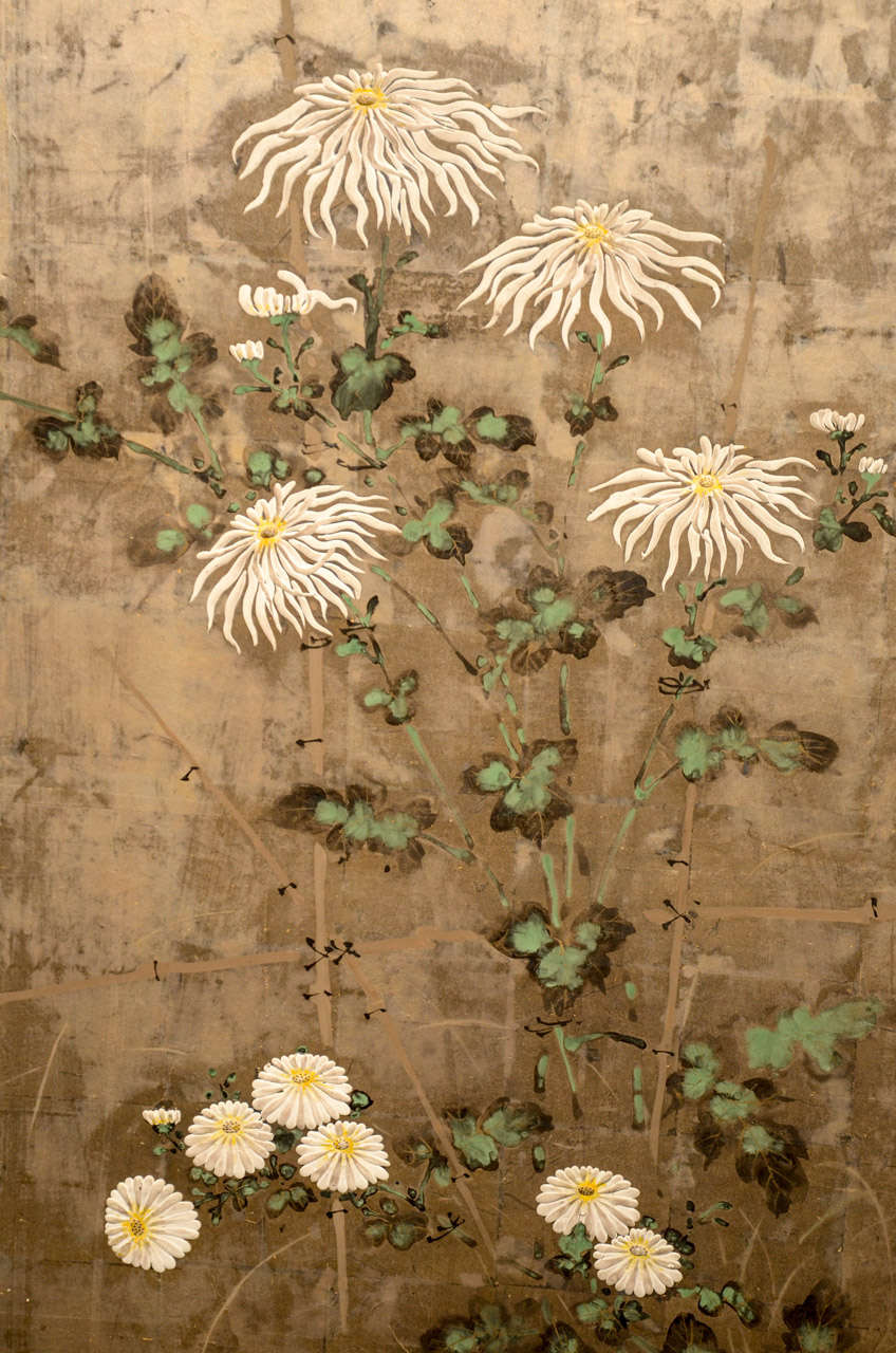 Japanese Edo Period 4-Panel Screen with Raised Flowers 1