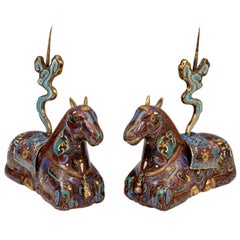 Pair of Chinese Cloisonne Horse Incense Holders