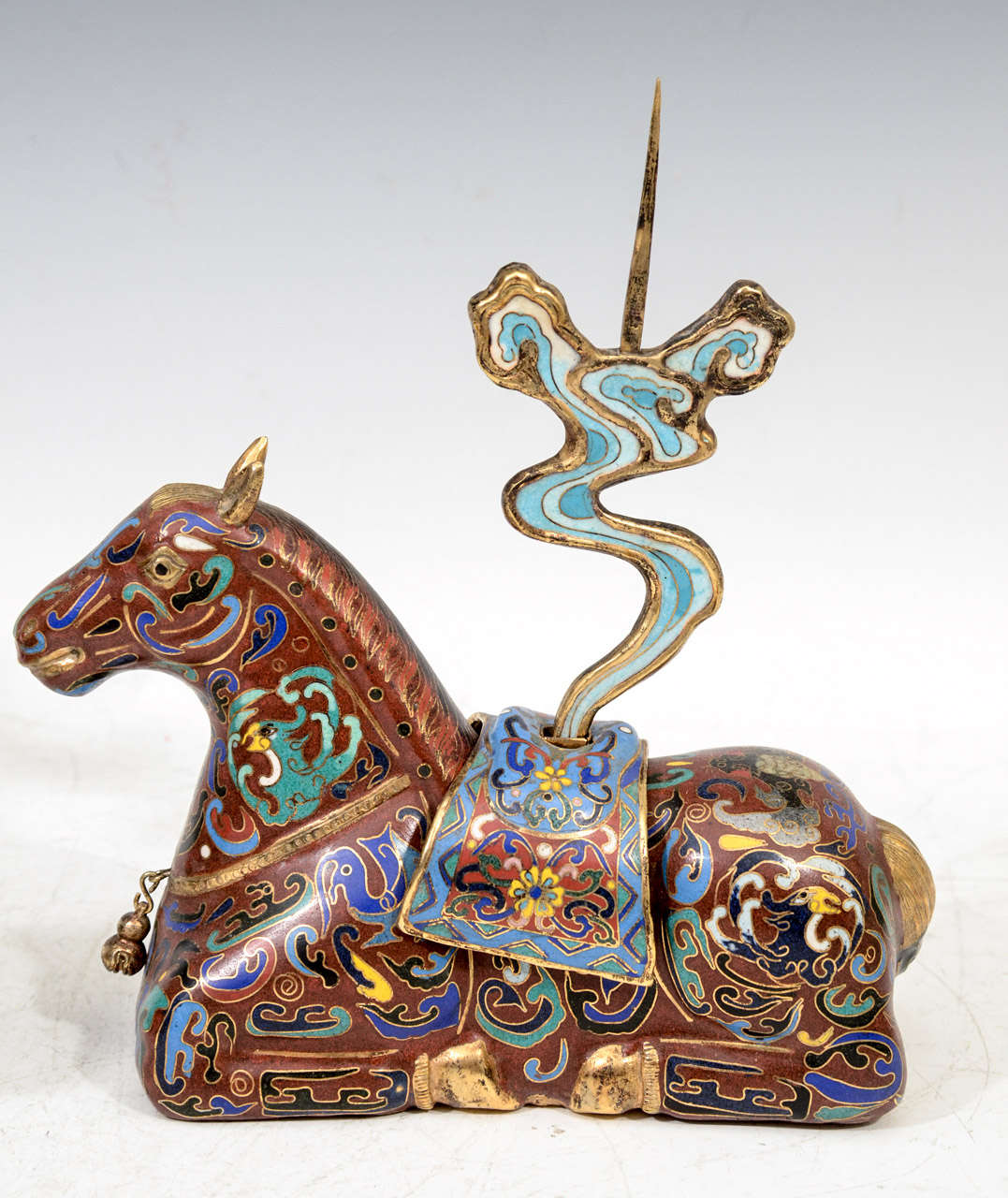 Pair of Chinese Cloisonne Horse Incense Holders In Good Condition For Sale In New York, NY