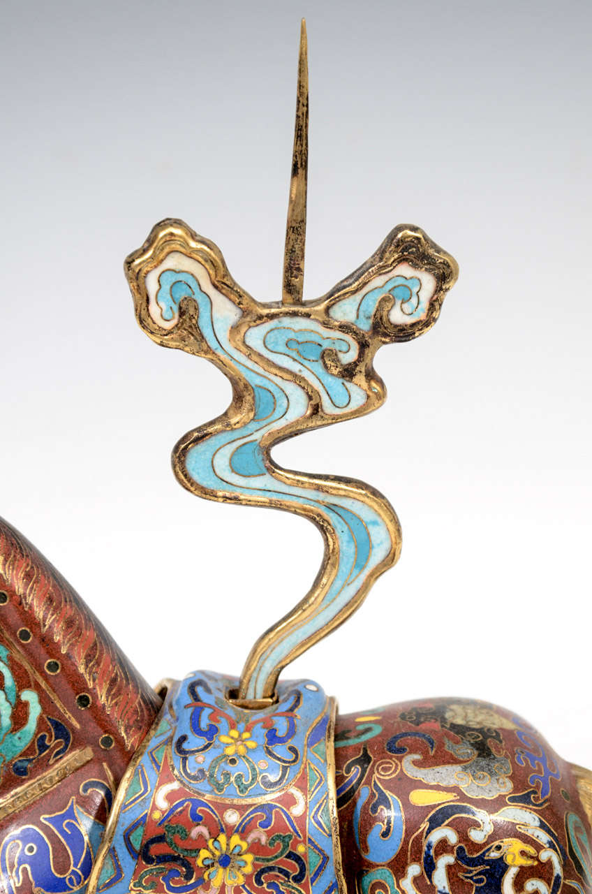 20th Century Pair of Chinese Cloisonne Horse Incense Holders For Sale