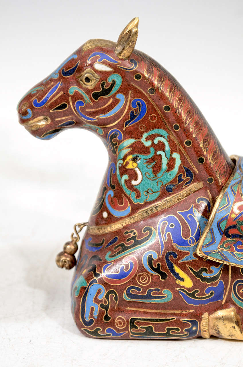 Pair of Chinese Cloisonne Horse Incense Holders For Sale 1