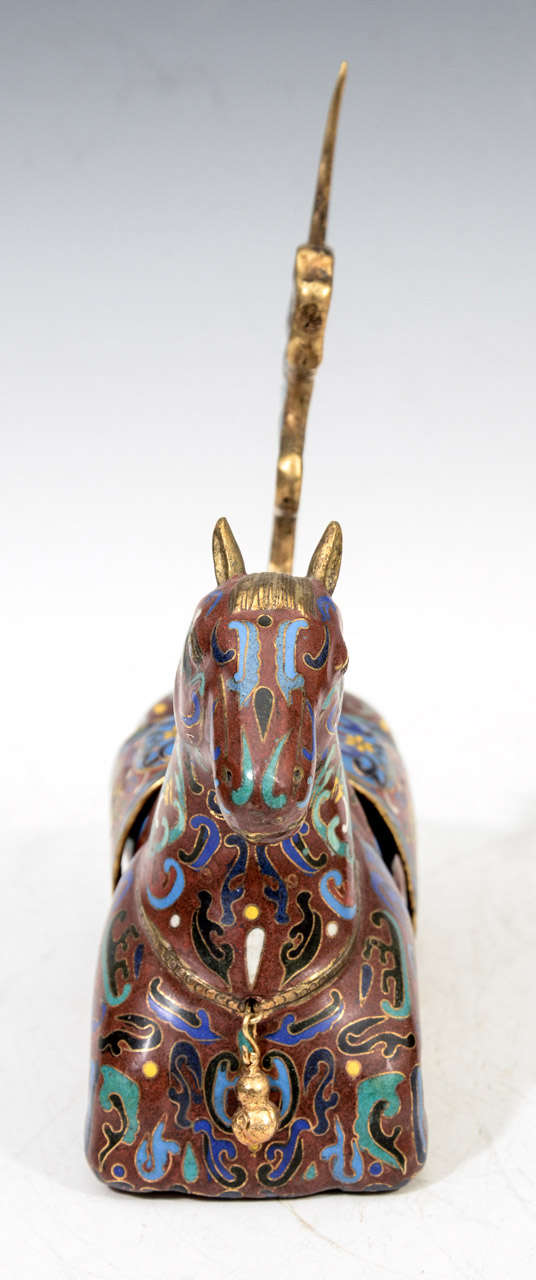 Pair of Chinese Cloisonne Horse Incense Holders For Sale 2