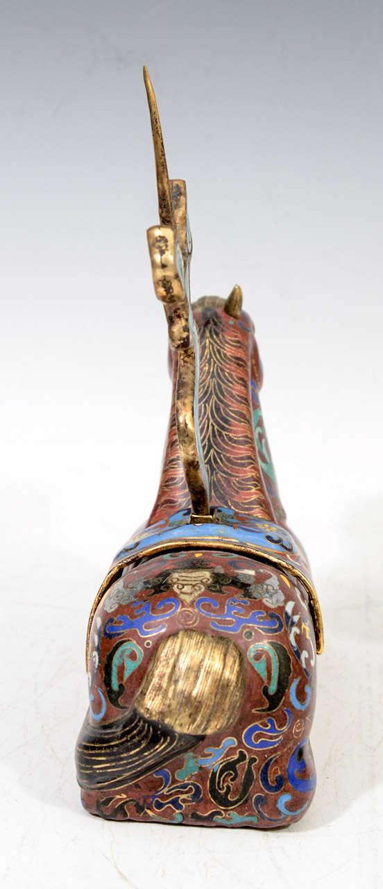 Pair of Chinese Cloisonne Horse Incense Holders For Sale 3