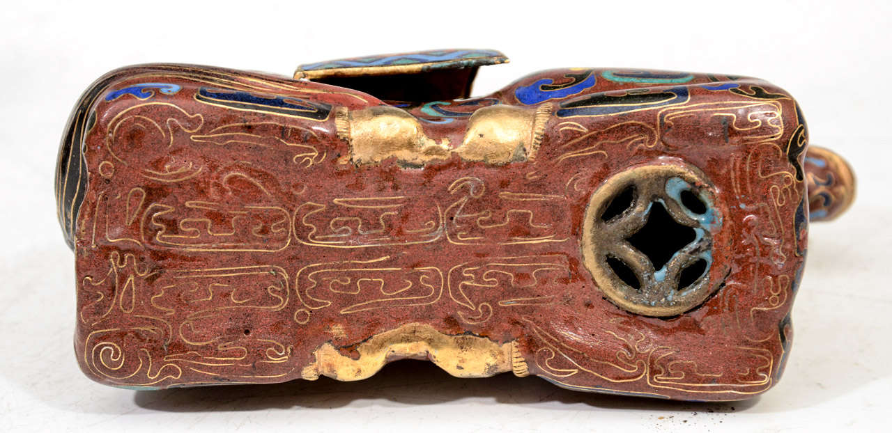 Pair of Chinese Cloisonne Horse Incense Holders For Sale 4