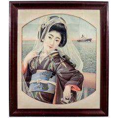 Japanese Framed Portrait of a Young Lady