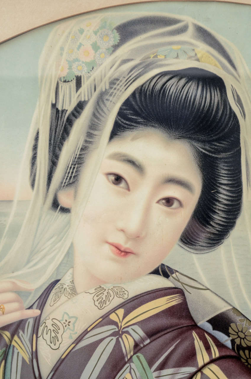 Japanese Framed Portrait of a Young Lady In Good Condition In Astoria, NY