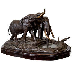 Vintage Bronze Sculpture of a Pair of Elephants by Robert Glen