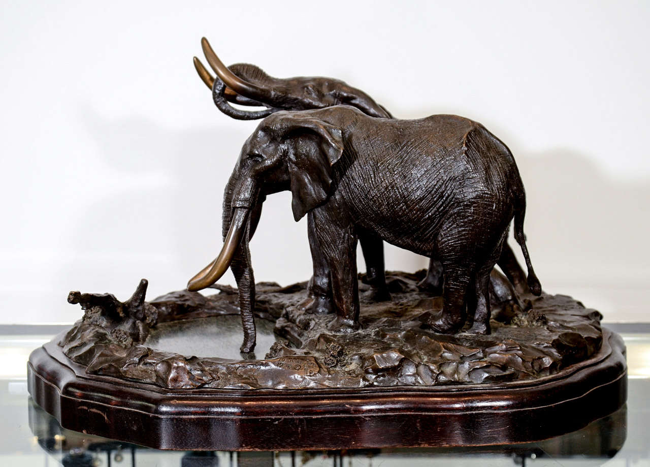 20th Century Vintage Bronze Sculpture of a Pair of Elephants by Robert Glen