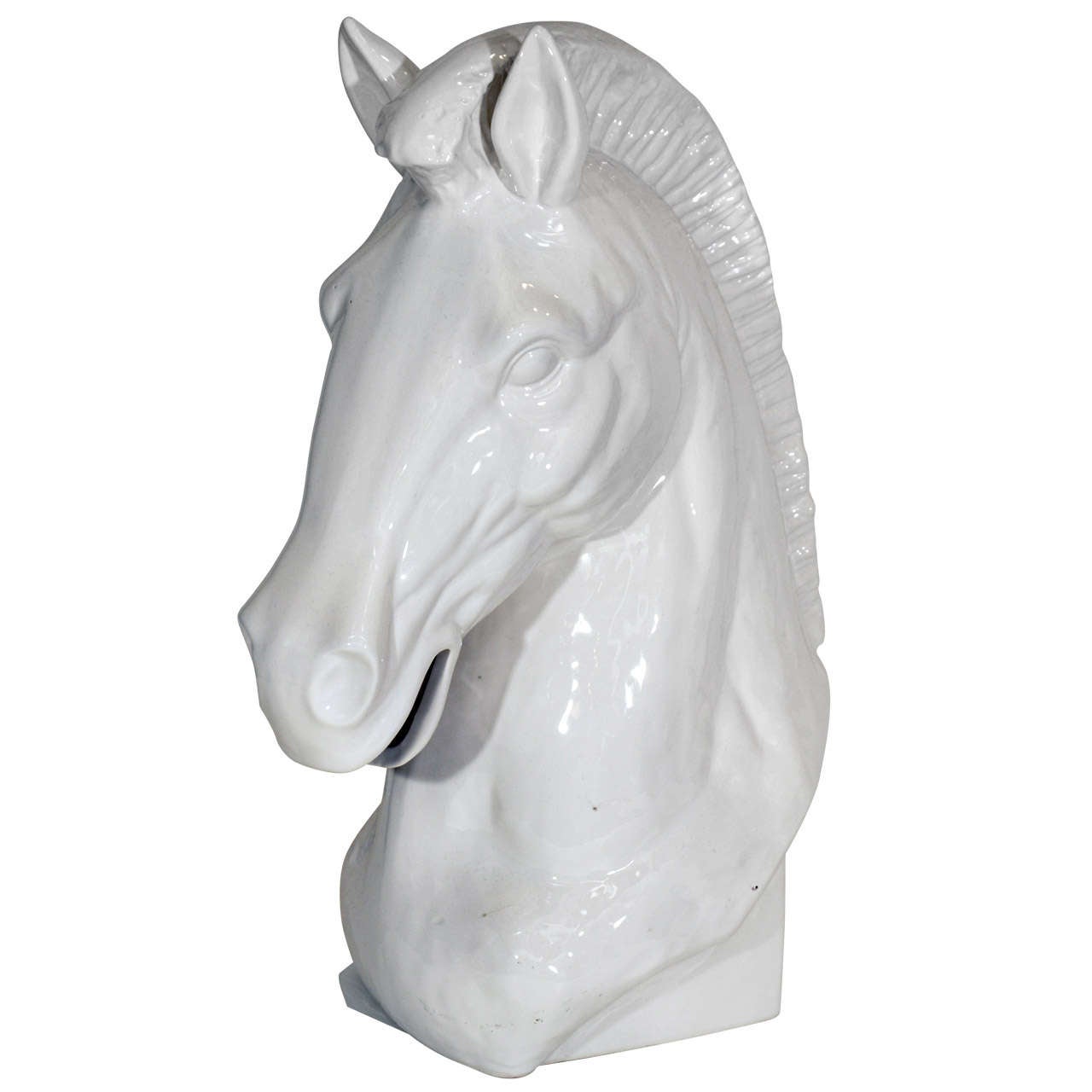 Mid Century White Ceramic Horse Head Sculpture