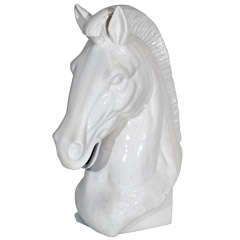 Weiße Keramik-Pferdekopf-Skulptur aus der Mitte des Jahrhunderts
