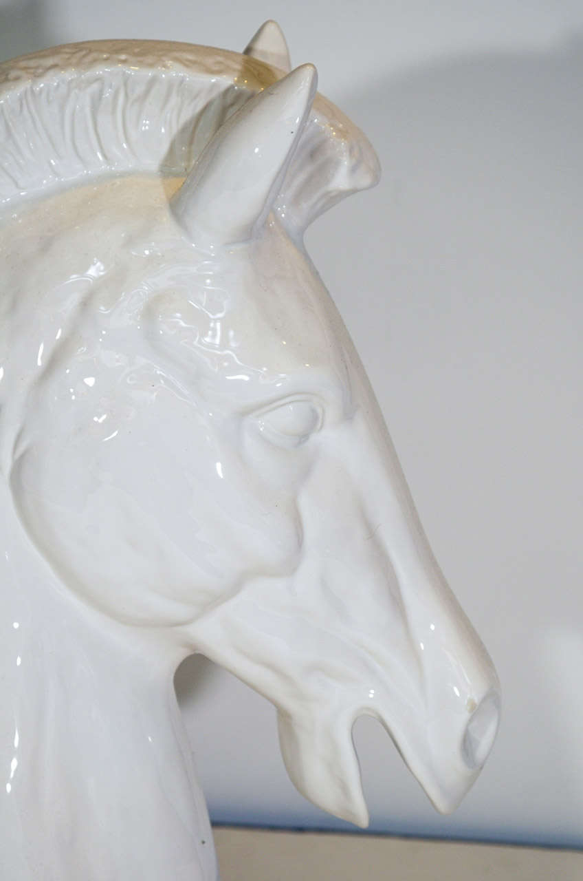 Mid Century White Ceramic Horse Head Sculpture In Good Condition In New York, NY