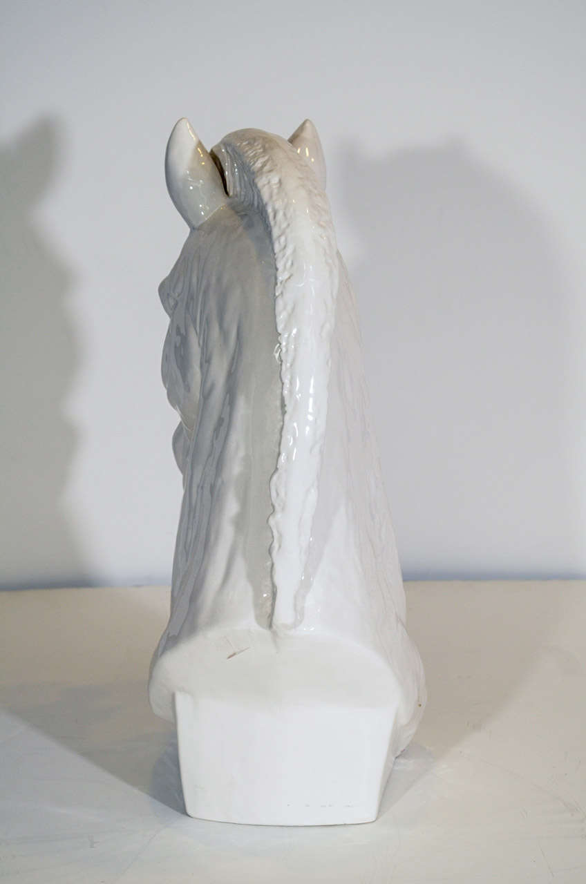 20th Century Mid Century White Ceramic Horse Head Sculpture