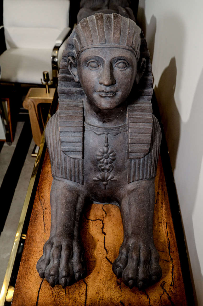 Egyptian Pair of Vintage Decorative Ceramic Sphinx Sculptures