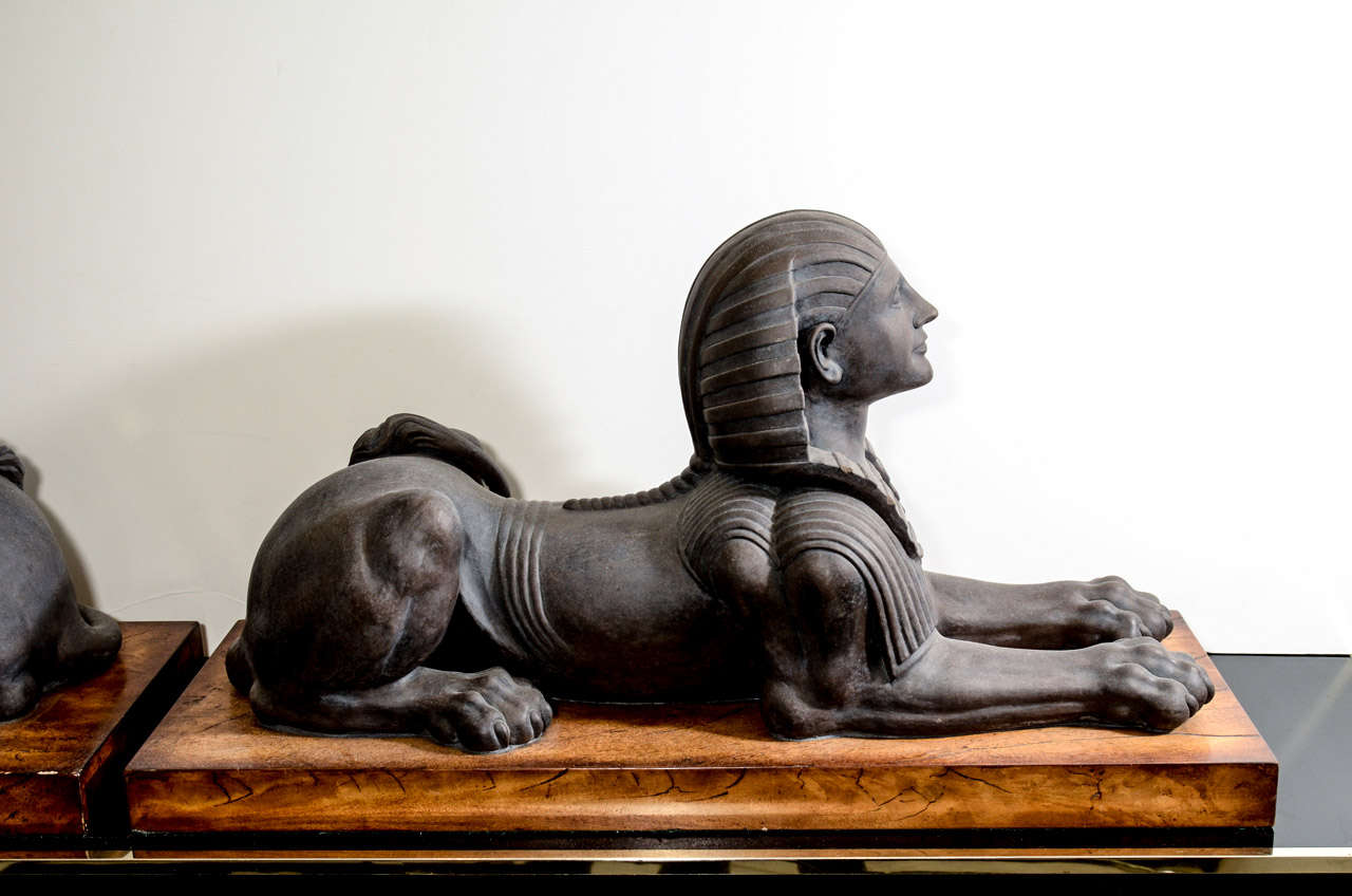 Pair of Vintage Decorative Ceramic Sphinx Sculptures In Good Condition In New York, NY