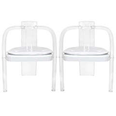 Mid Century Pair of Lucite and Vinyl Chairs Attributed to Charles Hollis Jones