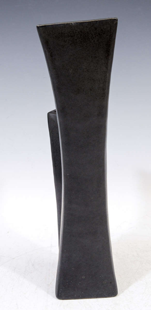 Mid Century Japanese Black Ceramic Vase 2