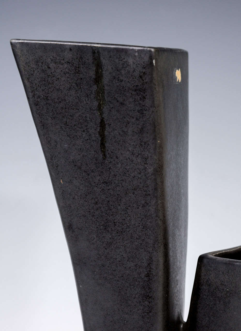 Mid Century Japanese Black Ceramic Vase 3