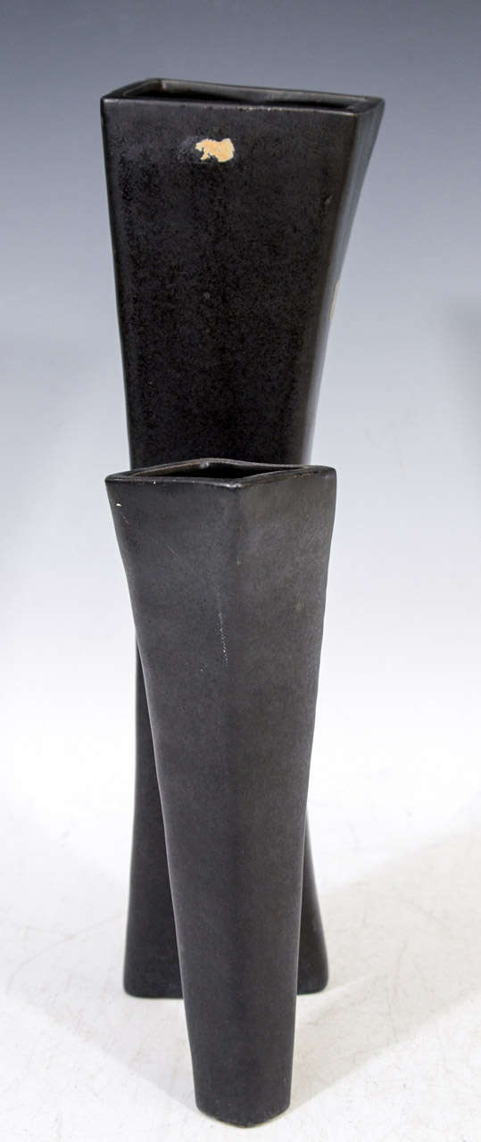 Mid Century Japanese Black Ceramic Vase 4