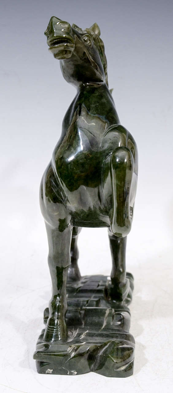 Chinese Spinach Jade Horse Sculpture For Sale at 1stDibs jade