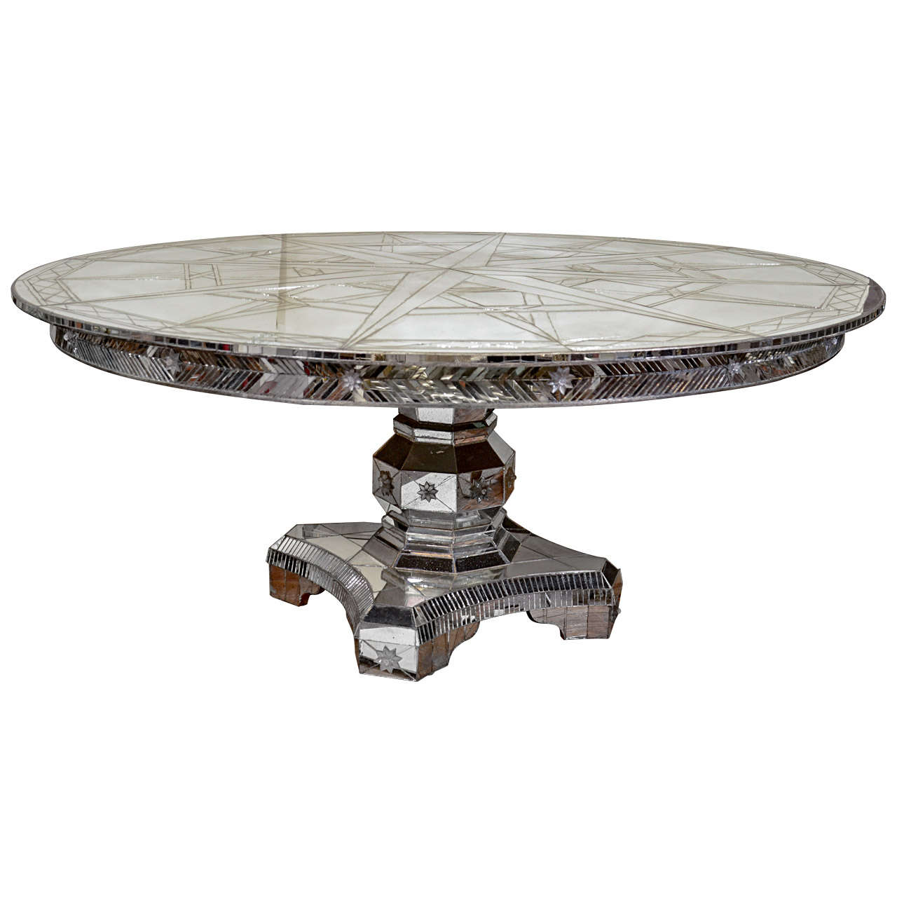 Large Vintage Mirrored Dining Table with Compass Star Design at 1stDibs