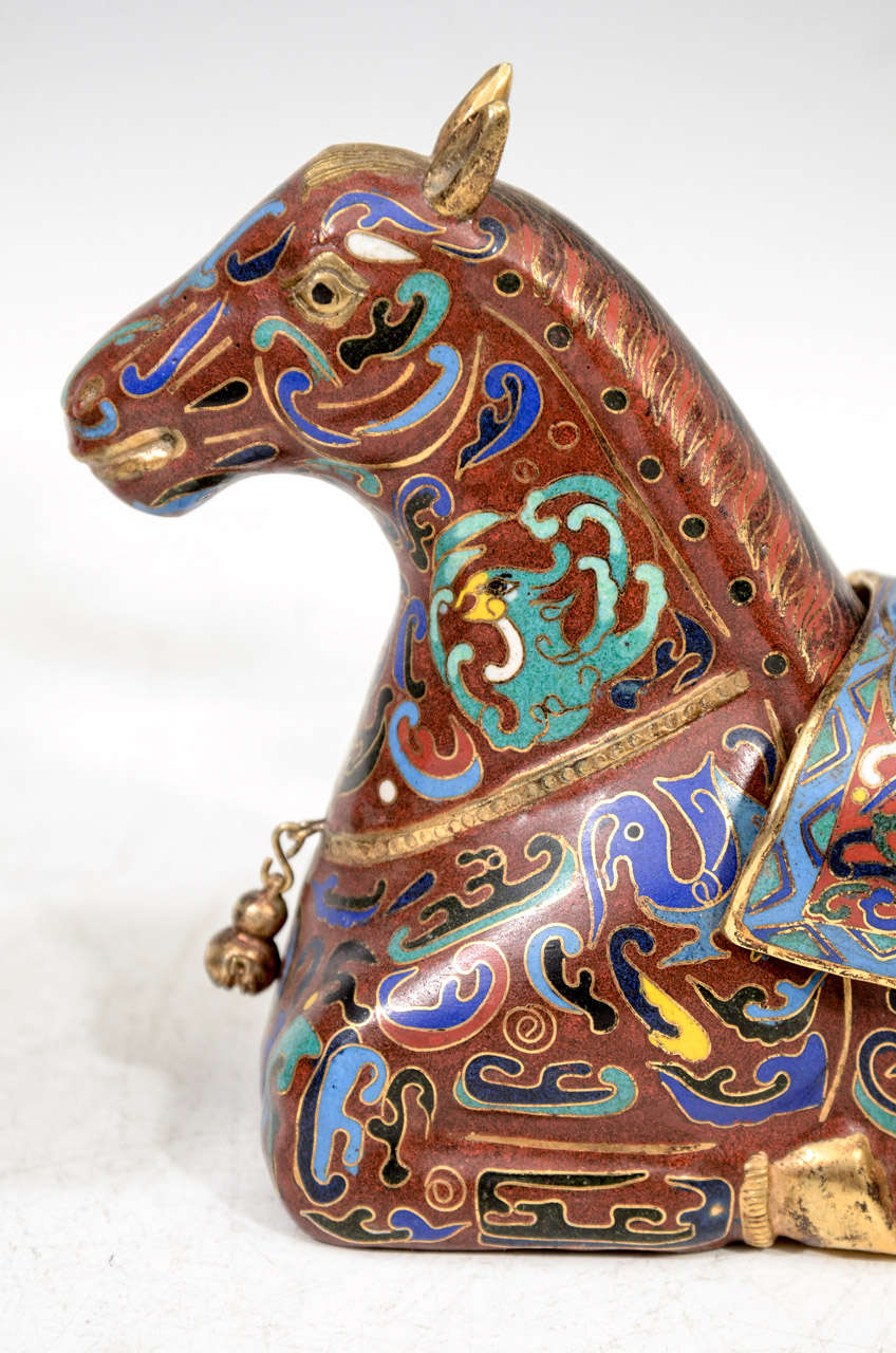 Pair of Chinese Cloisonne Horse Incense Holders For Sale at 1stDibs