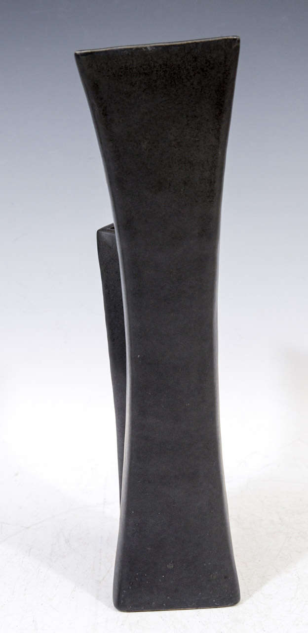 Mid Century Japanese Black Ceramic Vase For Sale at 1stdibs