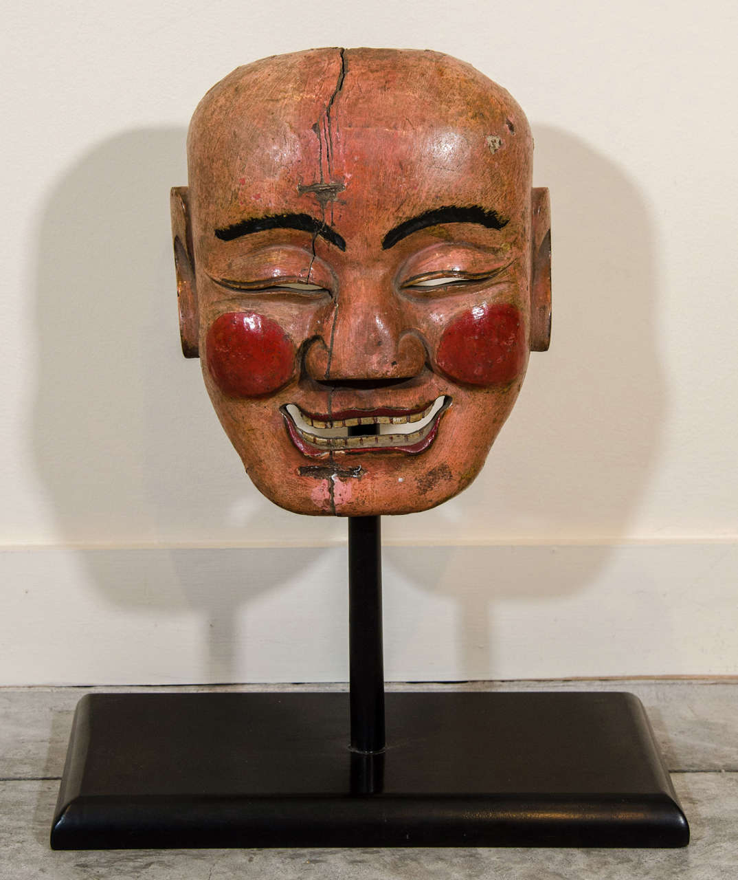 A distinctive 19th century pine wood Chinese opera mask. From Hunan Province, circa 1880. A fun piece. M518