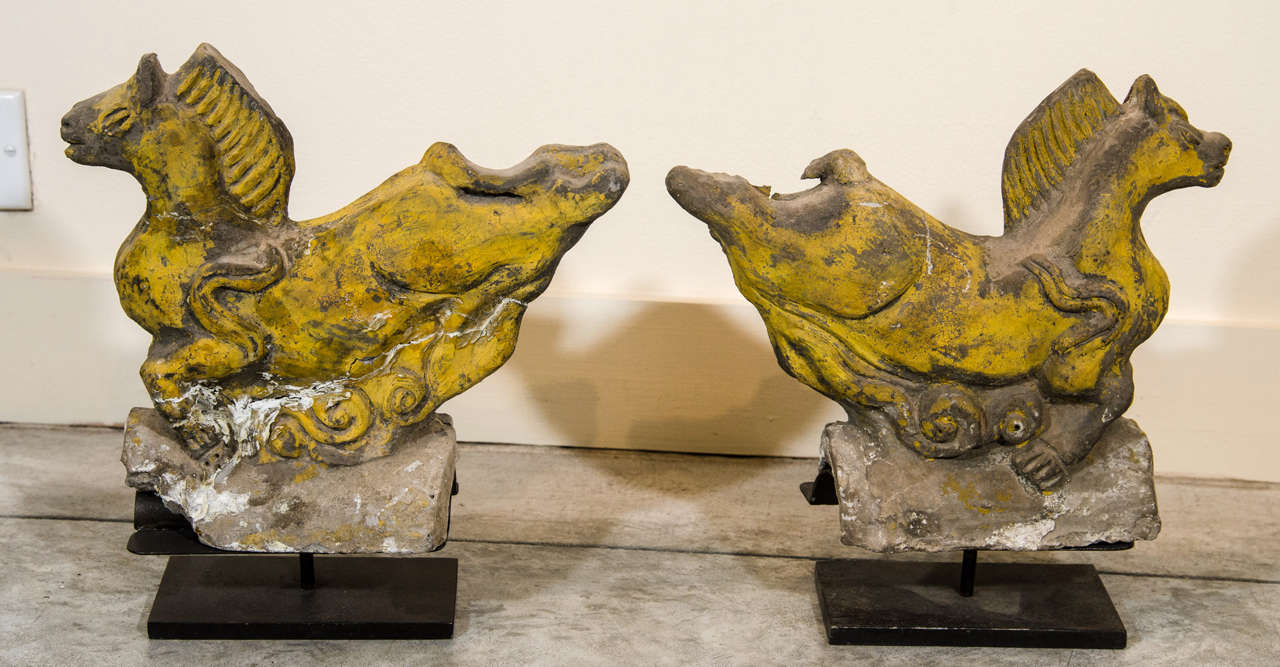 Pair of 17th Century Chinese Horse Roof Tiles 3