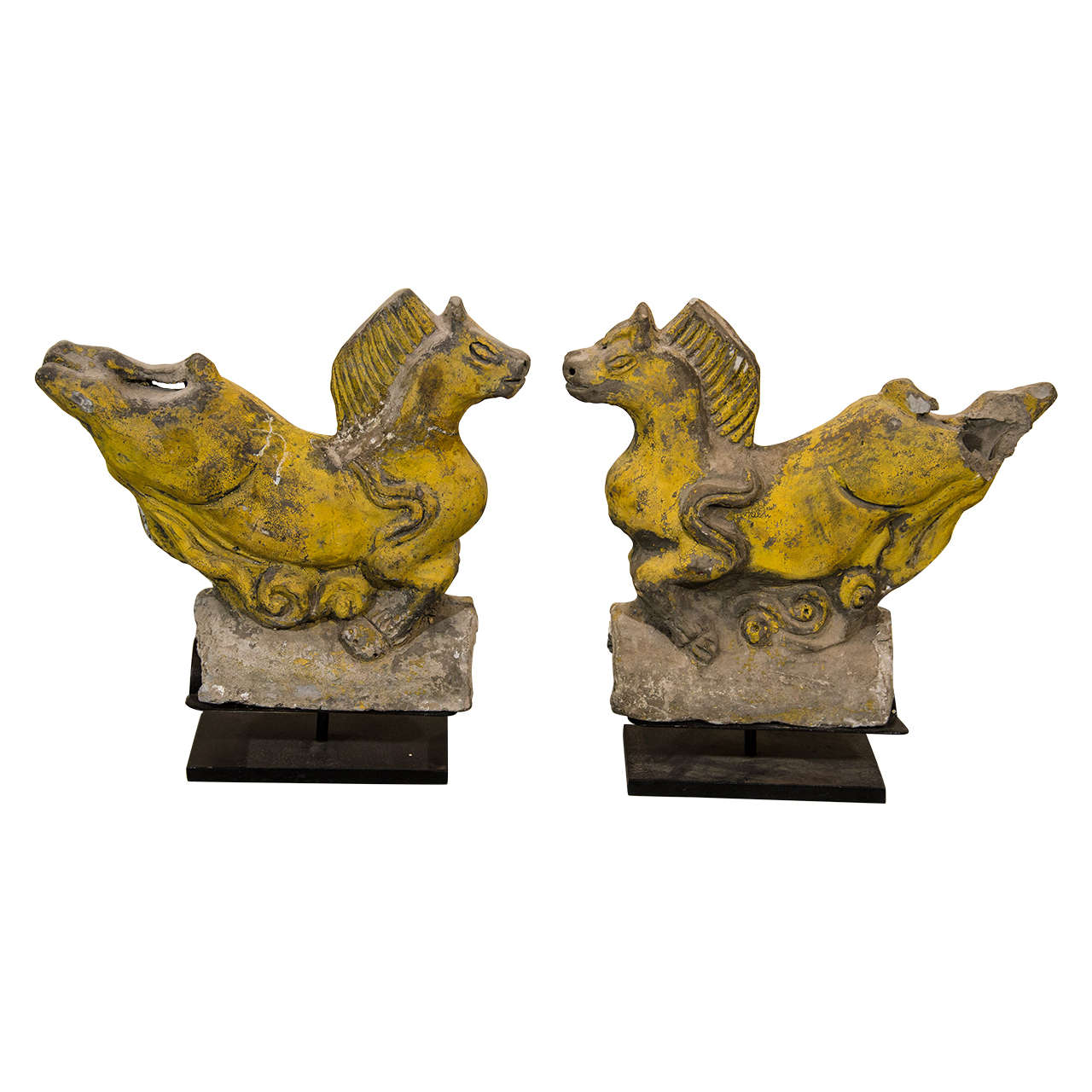 Pair of 17th Century Chinese Horse Roof Tiles