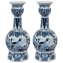 Pair of Small 17th Century Blue and White Delft Vases