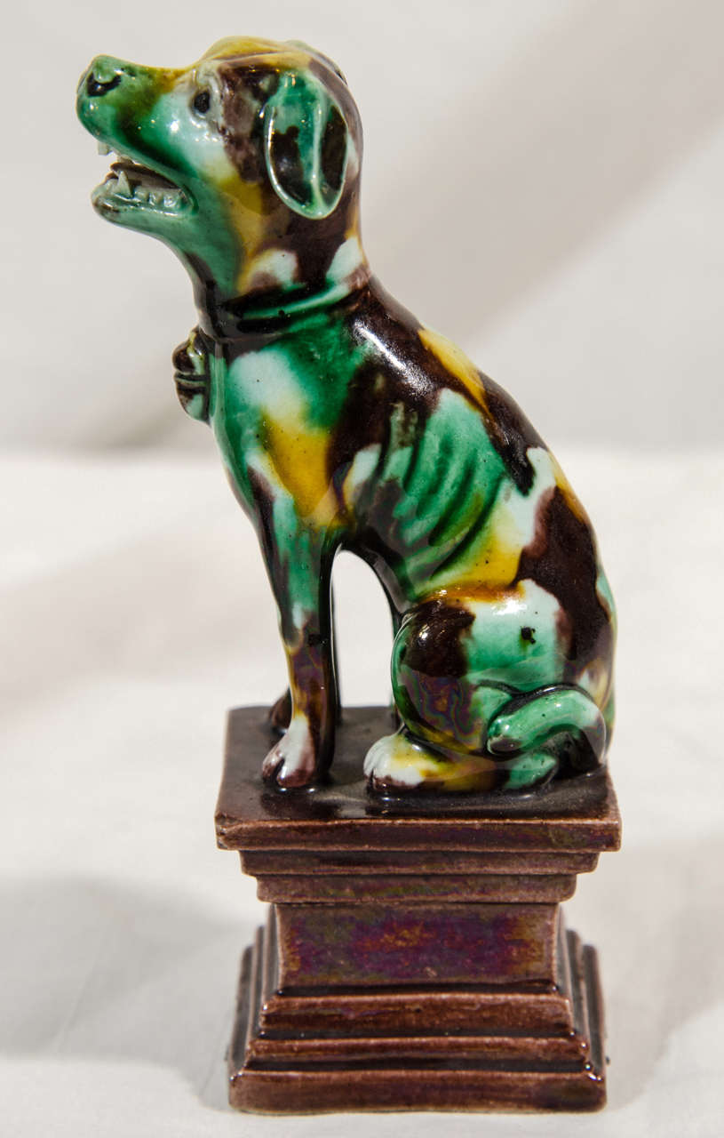 19th Century Pair of Chinese Export Dogs Sancai Glazed