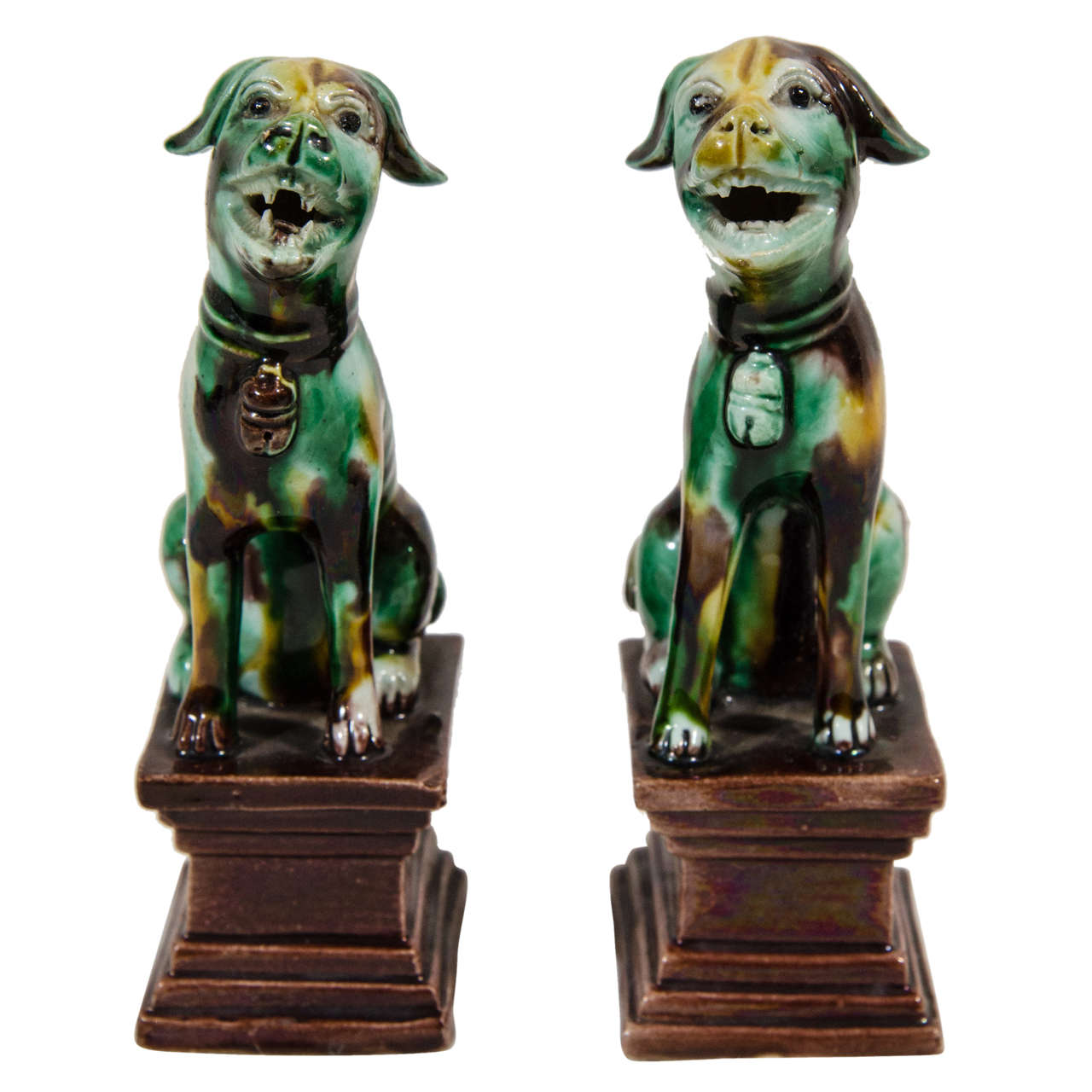 Pair of Chinese Export Dogs Sancai Glazed