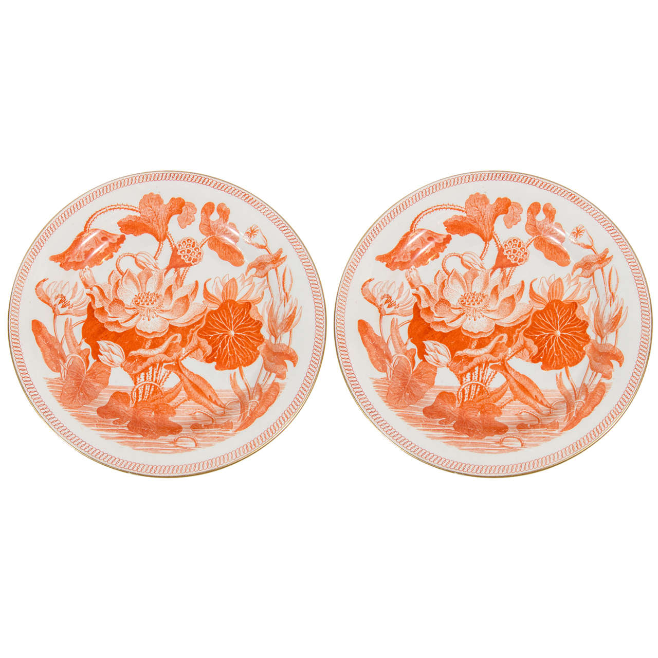 Pair of Wedgwood "Darwin" or "The Water Lily" Pattern Dishes in Orange