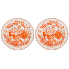 Antique Pair of Wedgwood "Darwin" or "The Water Lily" Pattern Dishes in Orange