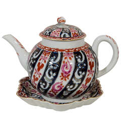 Dr. Wall Worcester "Queen Charlotte" Pattern Tea Pot and Stand