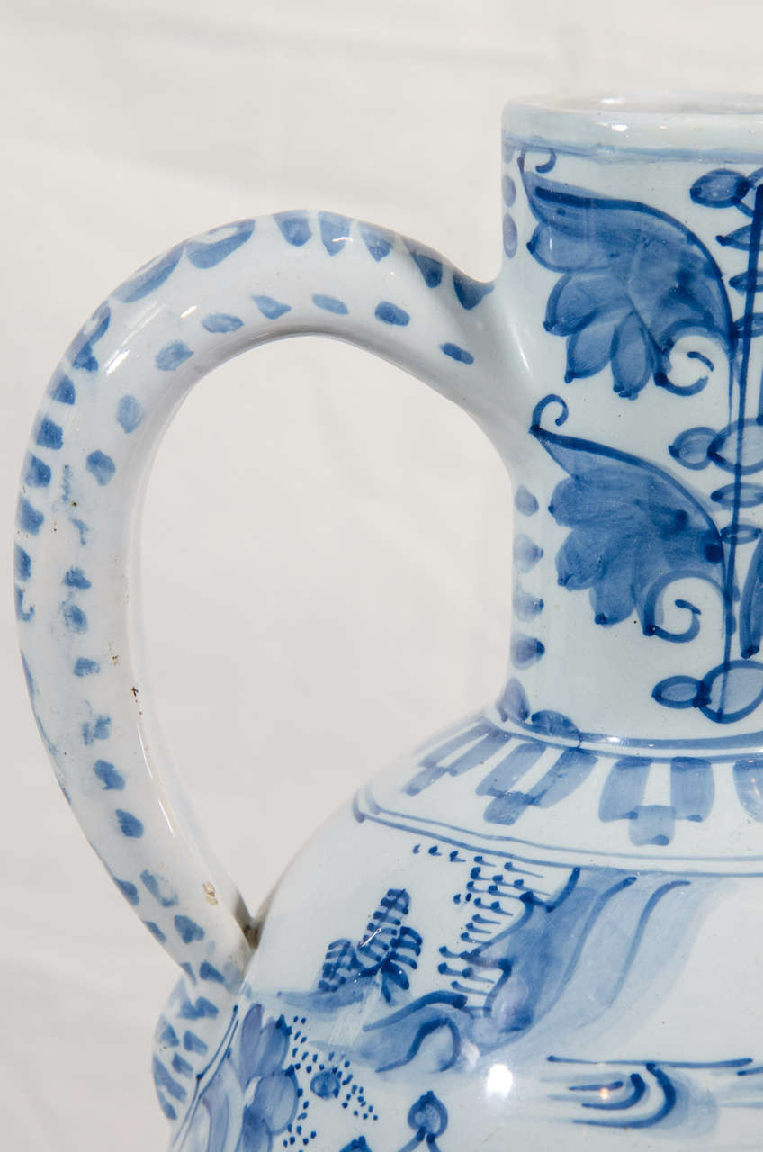 Rococo Antique Delft Blue and White Wine Jug