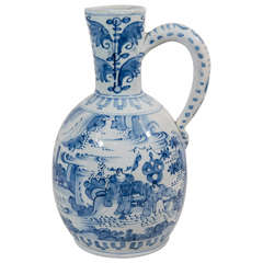 Antique pichet à vin bleu et blanc de Delft