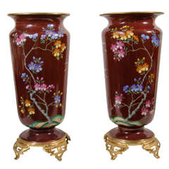 Antique Pair Red Opaline Vases