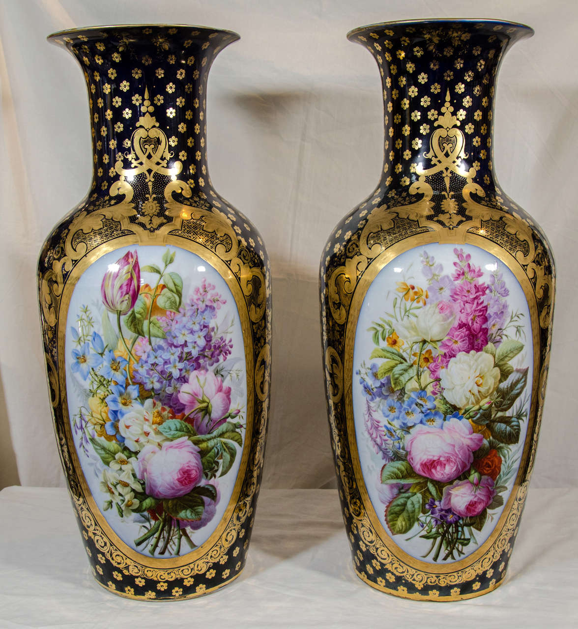 Pair of Large Paris Porcelain Vases Cobalt Blue For Sale at 1stdibs
