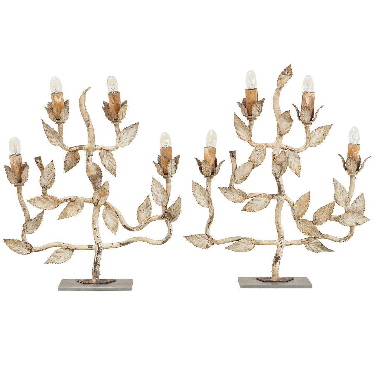 Pair "Leafy" Four  Candle Standing Lights For Sale