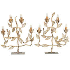 Pair "Leafy" Four  Candle Standing Lights