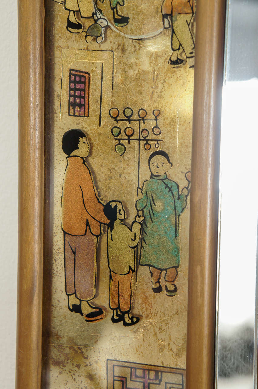 Mid-20th Century Chinese Inspired Eglomise Bordered Mirror in the Manner of Da Barge
