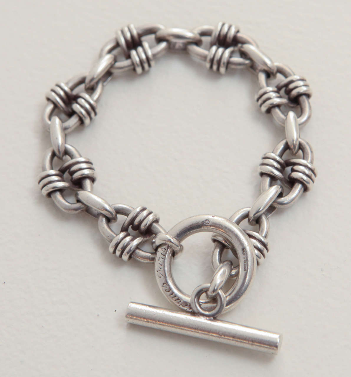 Vintage sterling silver chain link Hermes bracelet, with original vintage engraved manufacturer and silver markings. Wonderful patina and condition.