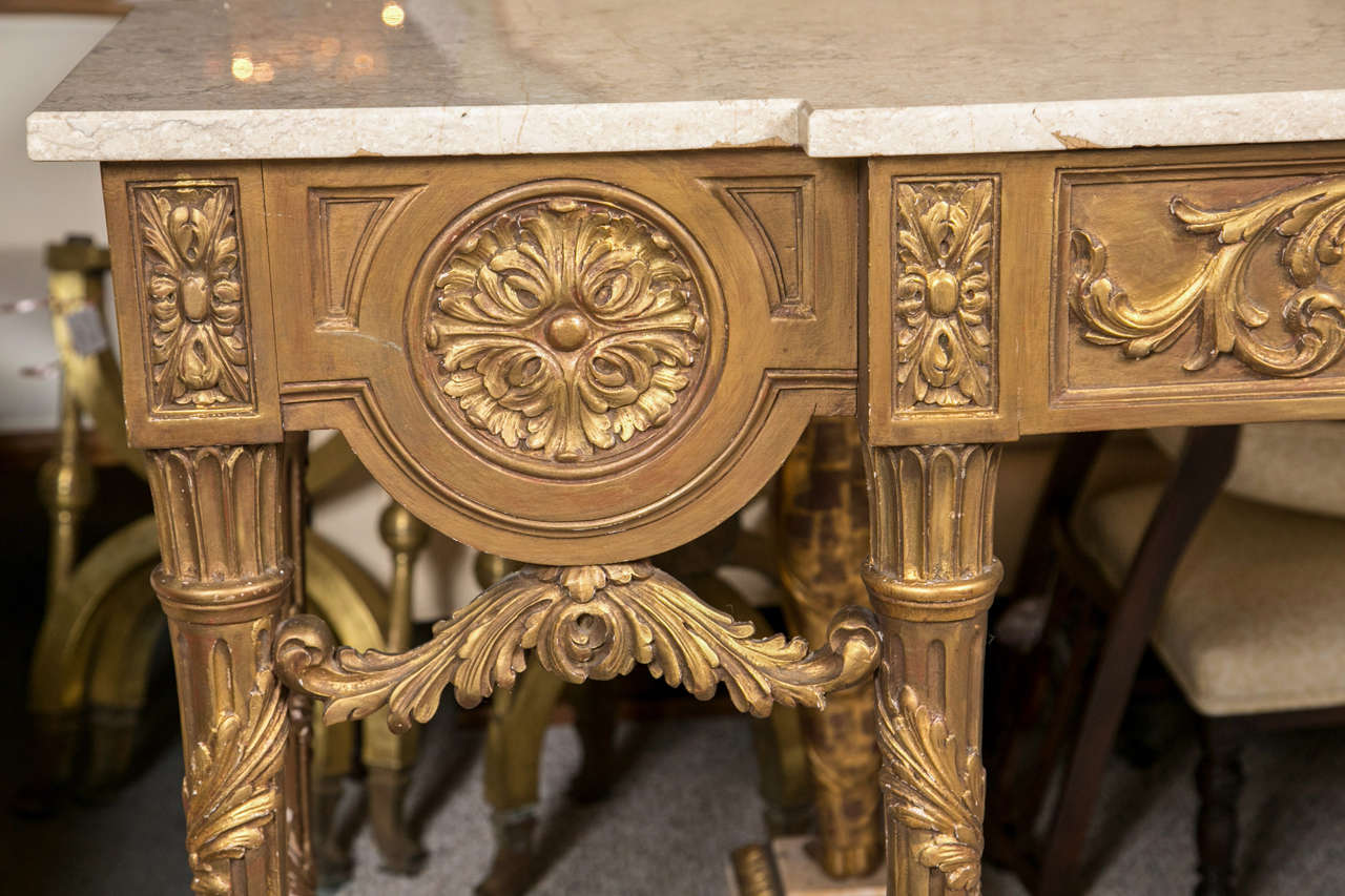 French Louis XVI Style Marble Top Giltwood Console